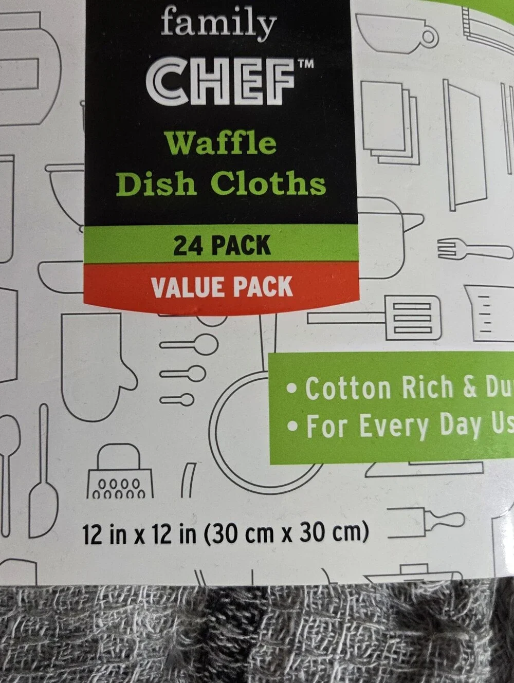 🔥4/$20 Family Chef Waffle Dish Cloths NEW 24 Pack -Black/White Plaid -12